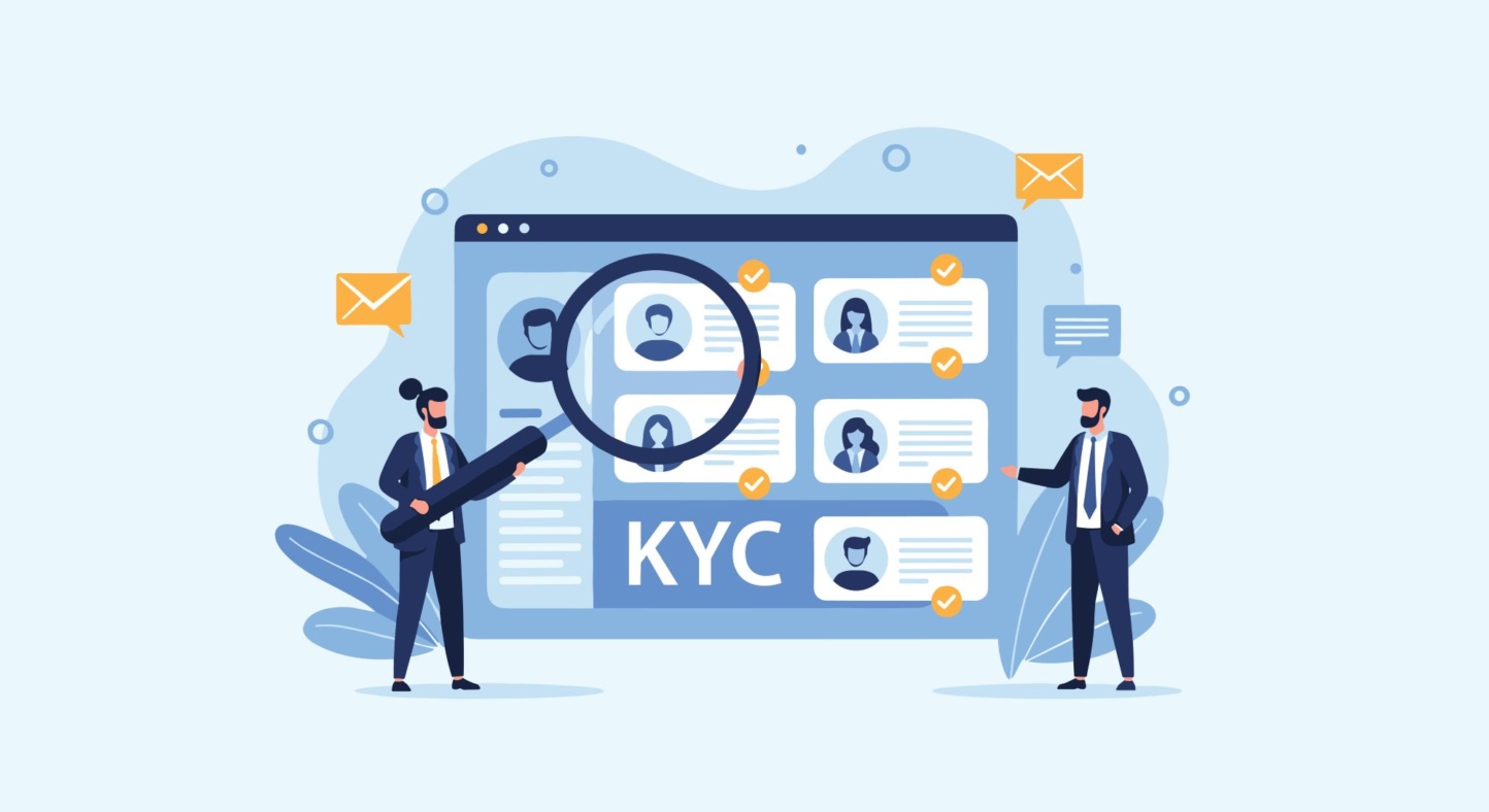 Laptop-Screen mit dem Hinweis KYC und der Untersuchung von Geschäftspartnern